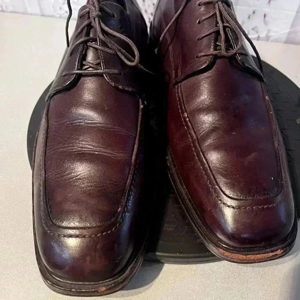 Cole Haan Dress Shoes Men 11 Burgundy Apron Toe‎ Derby Leather Lace Up Dapper